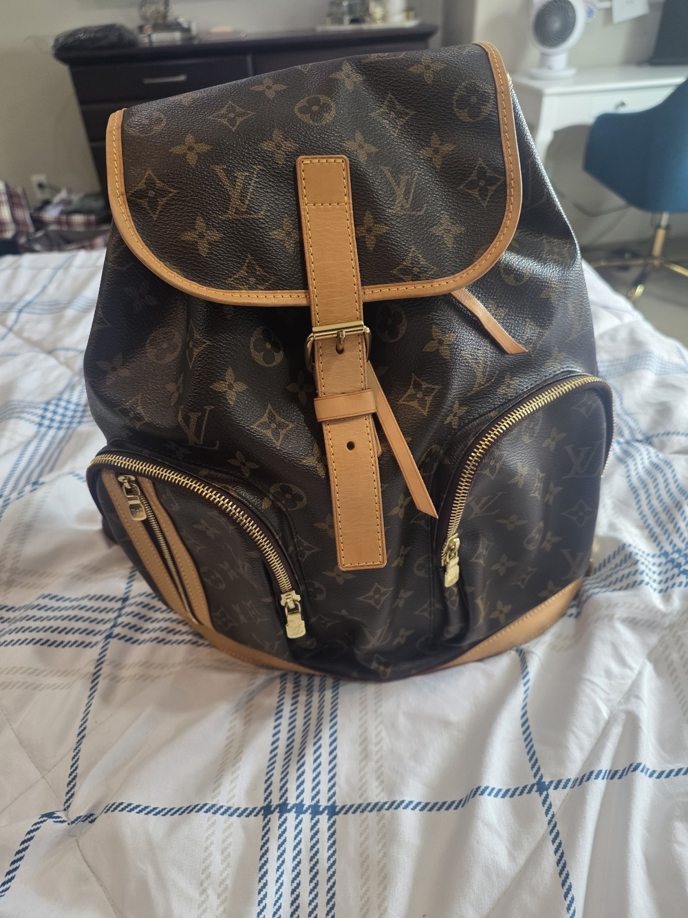 Louis Vuitton Monogram Canvas Brown Backpack with Tan Trim